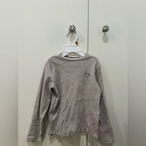 Zara Kids Long Sleeve Crewneck Tee - Light Taupe with Heart